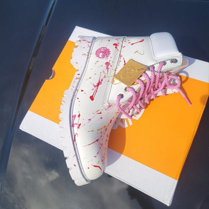 Timberland boots custom made men's Waterproofs gold and white/ pink stylish